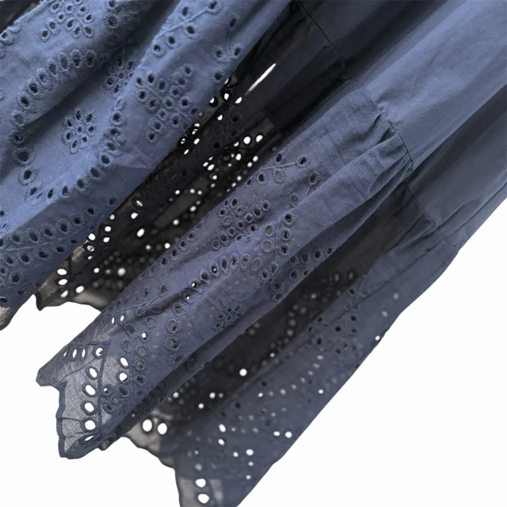 Deluc Avis Smocked Midi Dress Blue Embroidered Ruffle Pockets NWT M - Picture 11 of 14